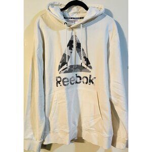 Reebok Men's White Hoodie Sweatshirt W/ Black Logo Print Size XL Kangaroo pocket